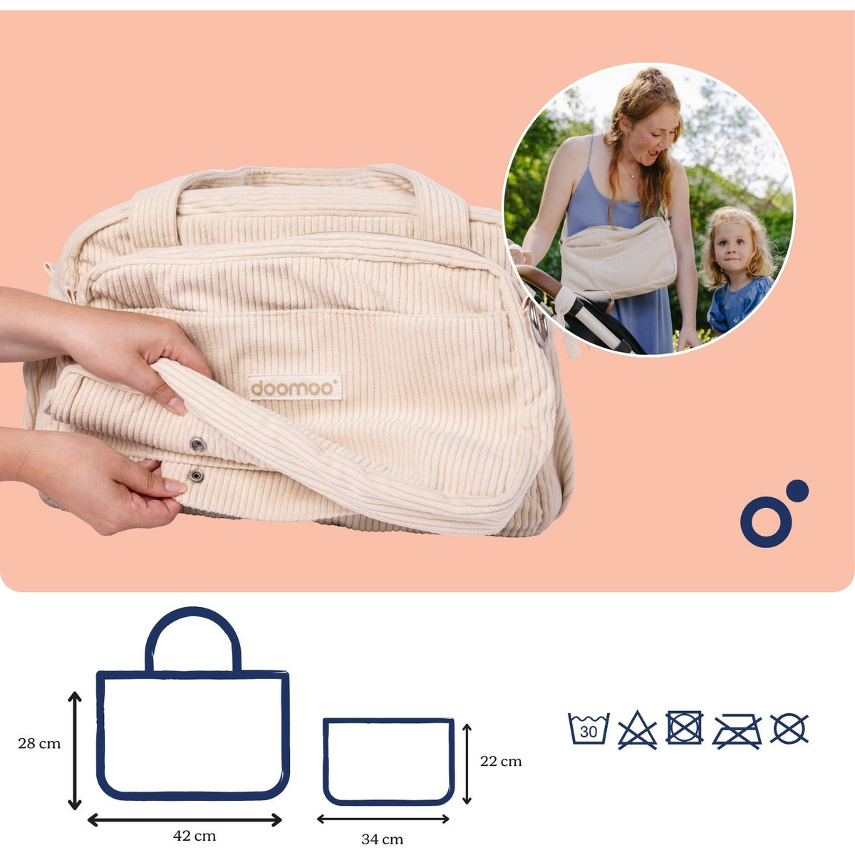 Doomoo Corduroy Sand Diaper Bag With 8 Accessories