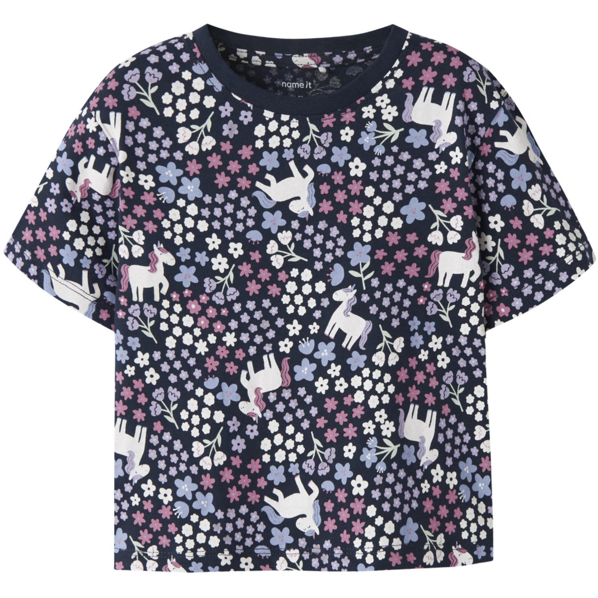 Name It Navy Blazer Unicorn Flowers Nmfvelda Ss Nreg Top