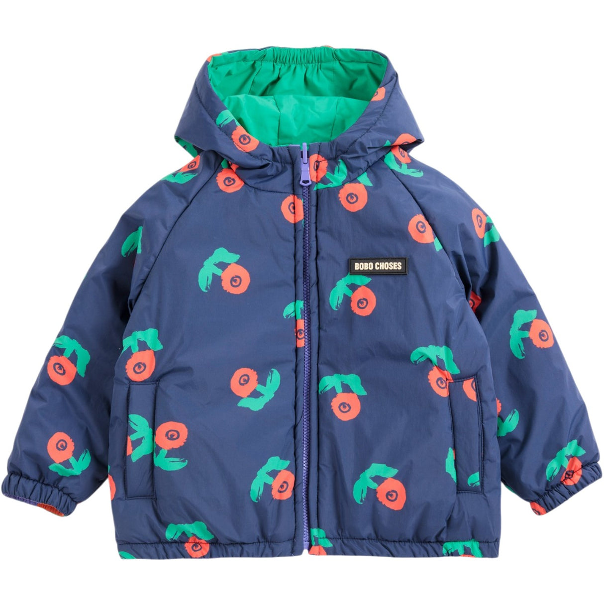 Bobo Choses Navy Blue Stamp Bloom All Over Reversible Anorak