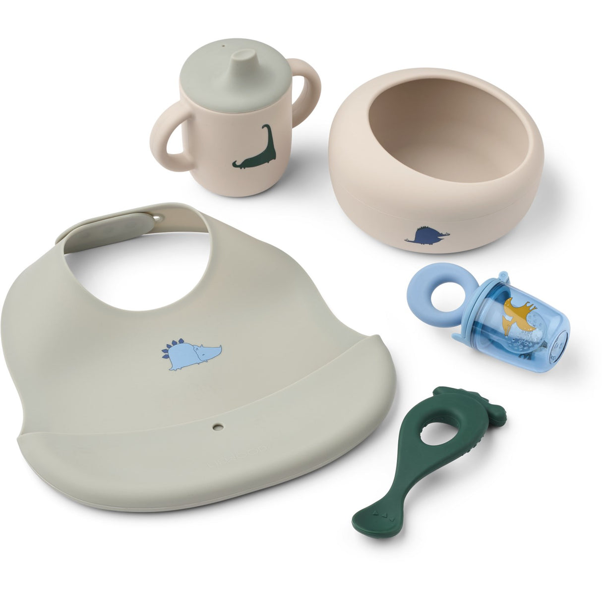 LIEWOOD Dino Roar / Dove Blue Mileah Baby Mealtime Set