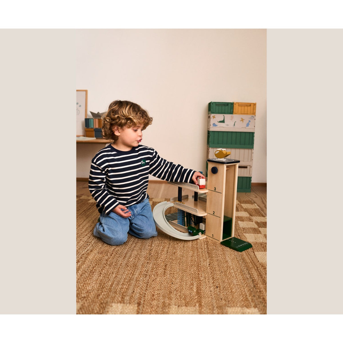 LIEWOOD Dino Roar / Sandy Weston Printed Storage Box M 2-pack