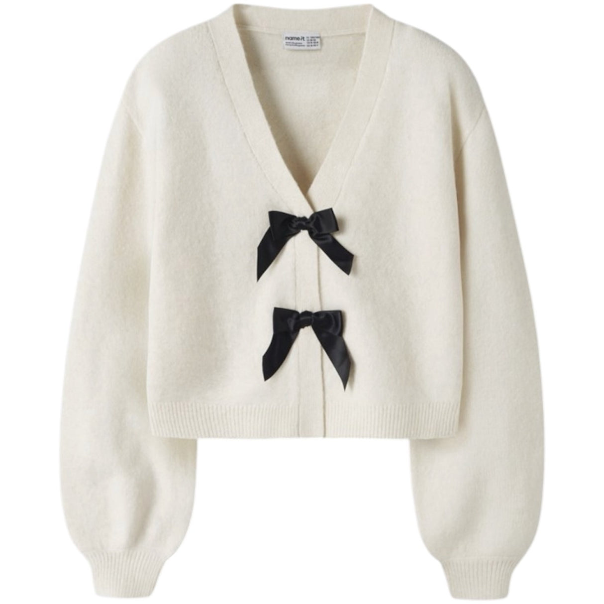 Name It Antique White Black Bow Nkfrina Ls Knit Card Noos