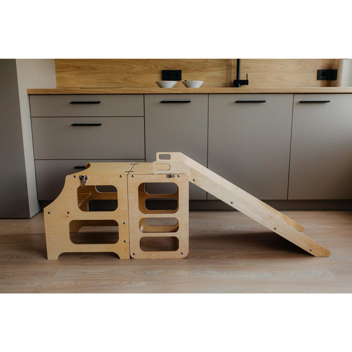 Duck Woodworks Natural Foldable EC Kitchen Tower With Slide Set