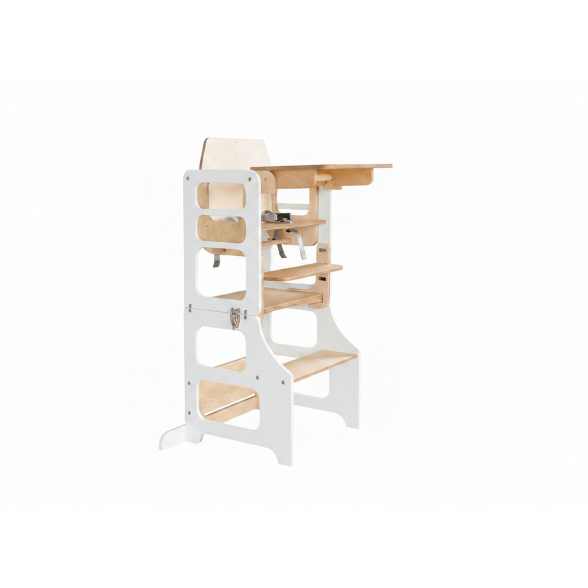Duck Woodworks White Foldable EC Kitchen Tower With High Chair Addon Set