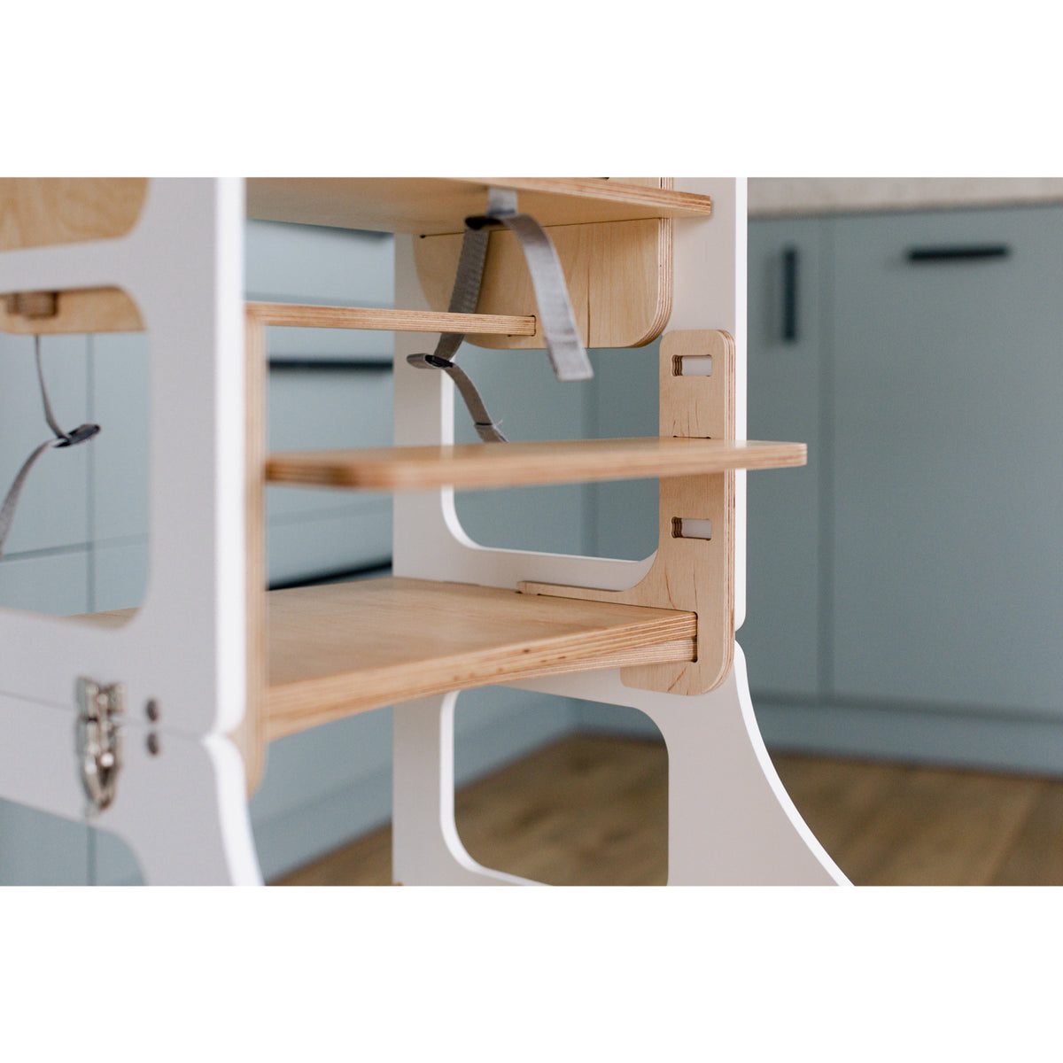 Duck Woodworks White Foldable EC Kitchen Tower With High Chair Addon Set