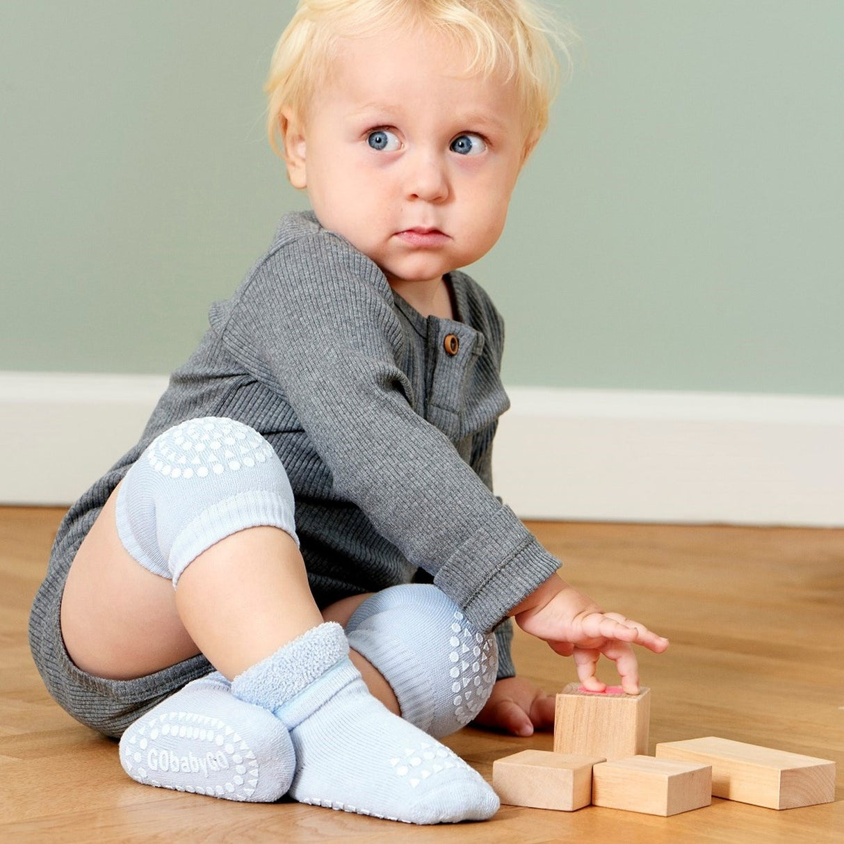 Gobabygo Sky Blue Non Slip Socks Organic Cotton