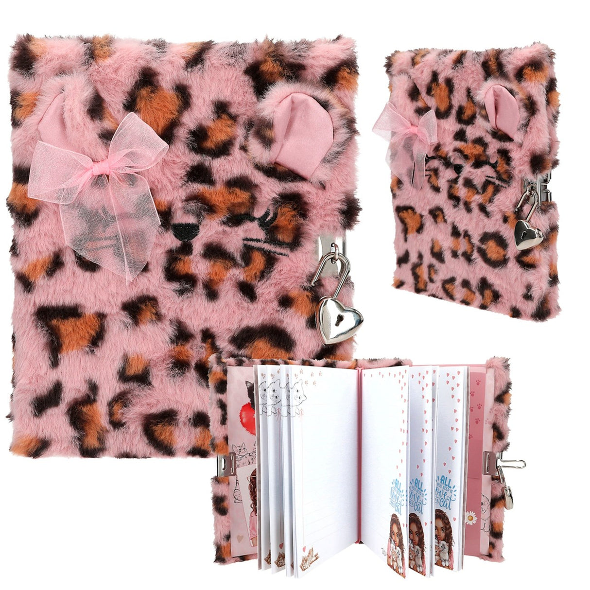 TOPModel Diary Fluffy w/Heart Lock, Pink
