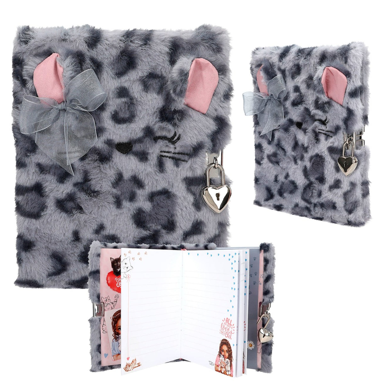 TOPModel Diary Fluffy w/Heart Lock, Grey