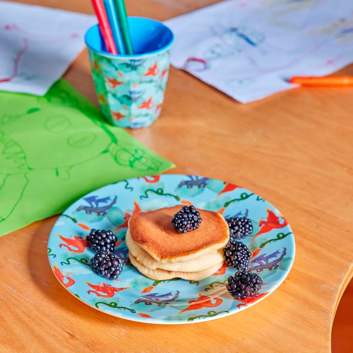 Rice Melamine Kids Side Plate with Dragon Print