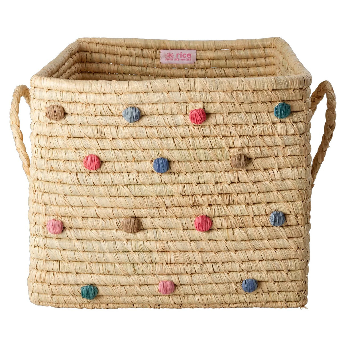 Rice Raffia Square Basket with 'A New York Minute' Dots - Raffia Handles