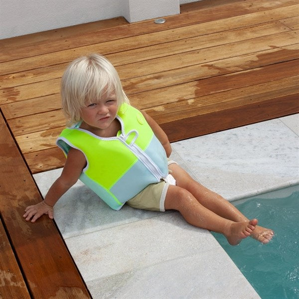 SunnyLife Swim Vest Salty the Shark Aqua Neon Yellow 4