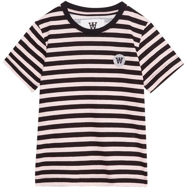 Wood Wood Pale Pink/Black Stripes Ola Chrome Badge T-Shirt