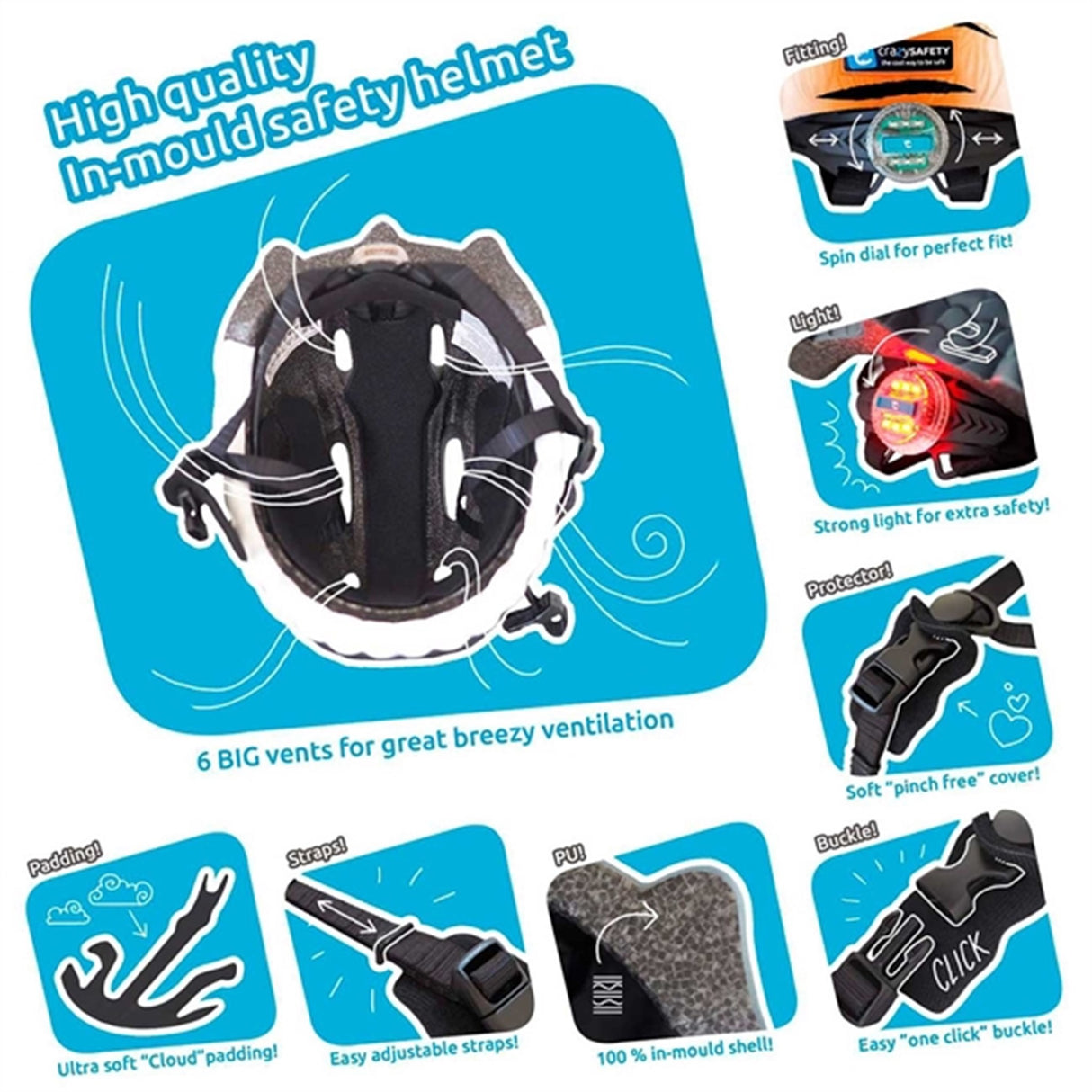 Crazy Safety Panther Bicycle Helmet Black