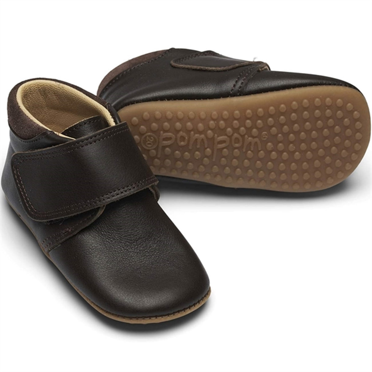 Pom Pom Indoor Shoe Velcro Brown