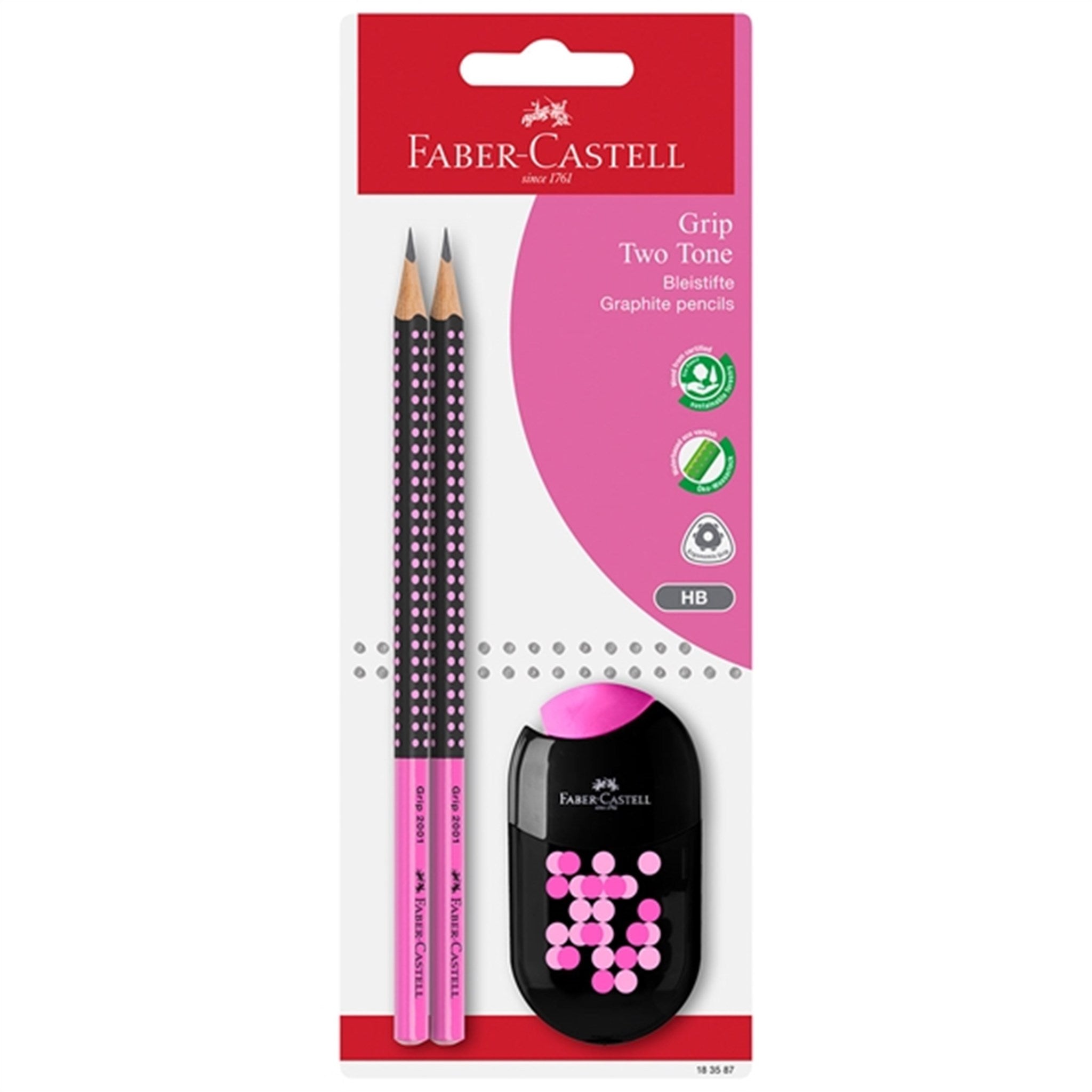 Faber-Castell Grip 2001 Two Tone Pencil, Pencil Sharpener - Pink