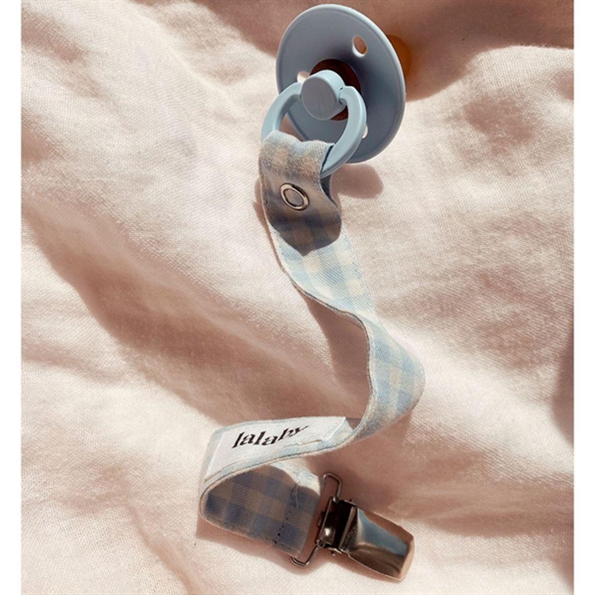 lalaby Blue Gingham Pacifier Clip