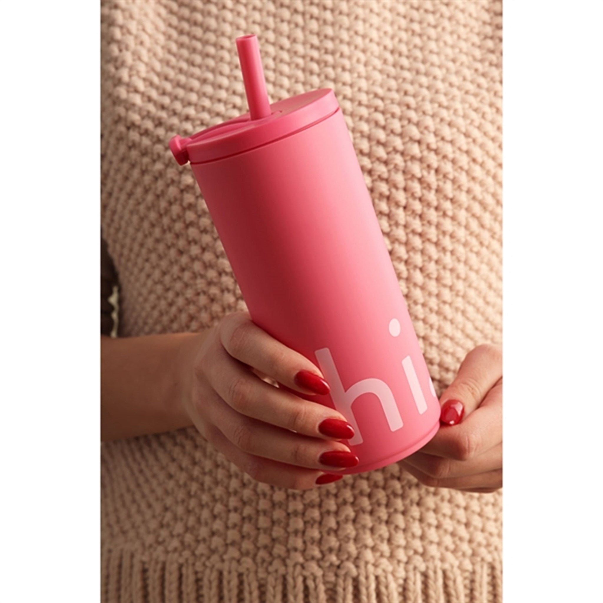 Design Letters Travel Drinking Cup With Straw Pink 2