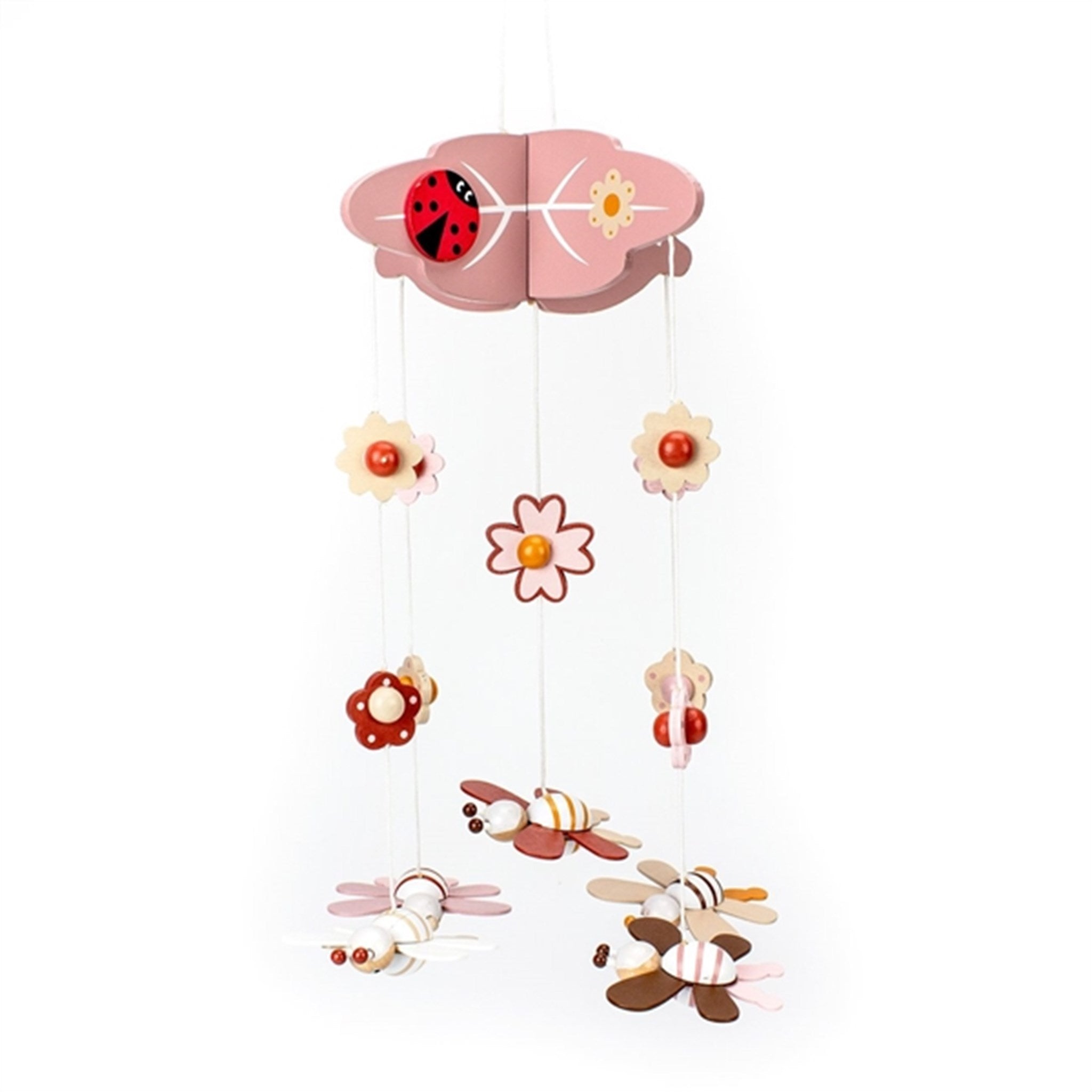 Magni Wooden Mobile With Bees And Flowers In Pink