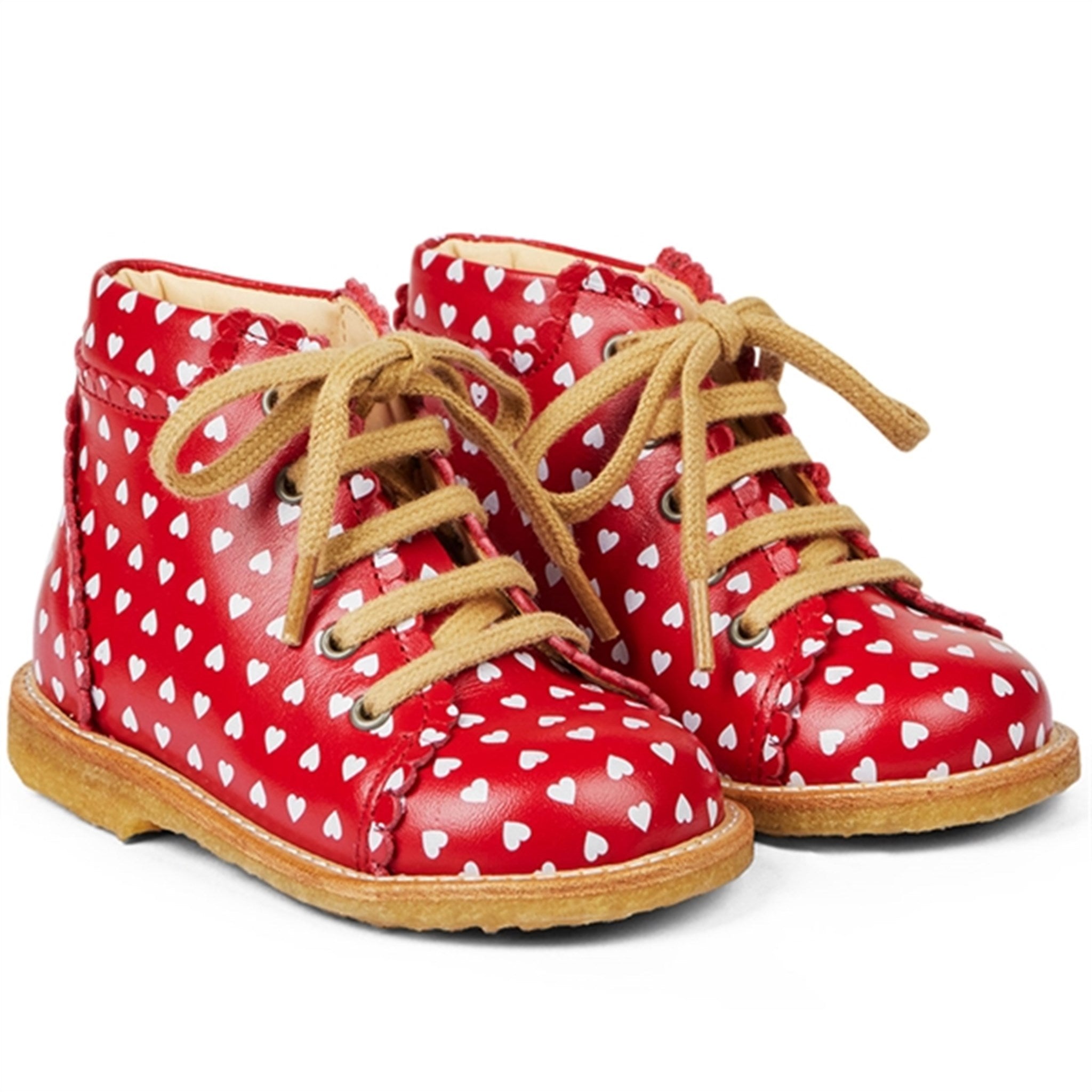 Angulus Starter Shoe With Hearts And Lace Red