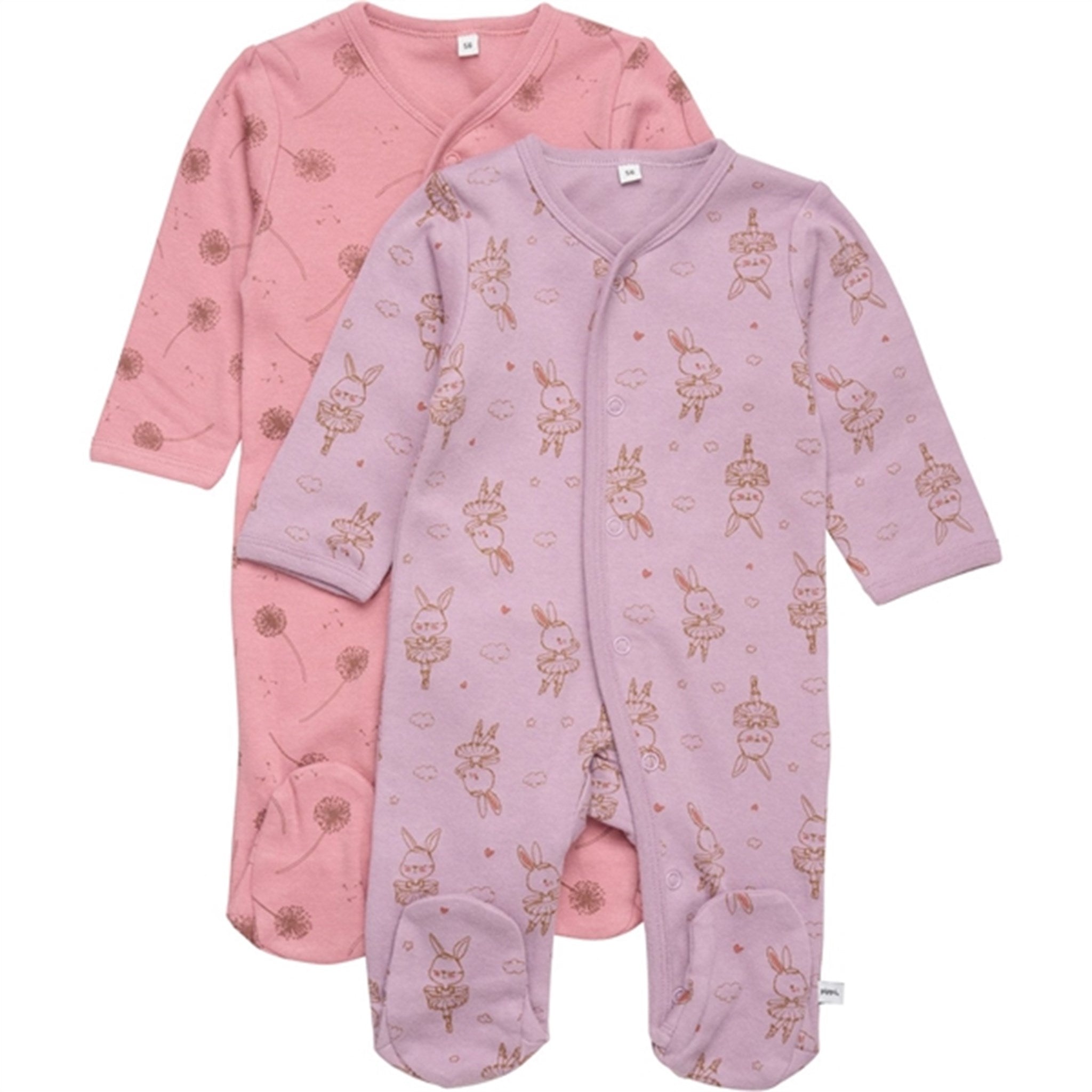Pippi Nightsuit with Buttons 2-pack Dusty Rose
