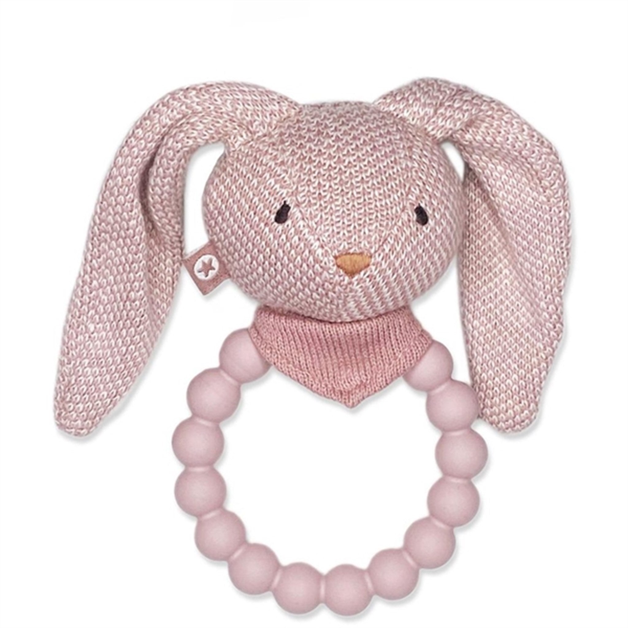 Smallstuff Knitted Rattle with Silicone Ring Bunny Soft Powder