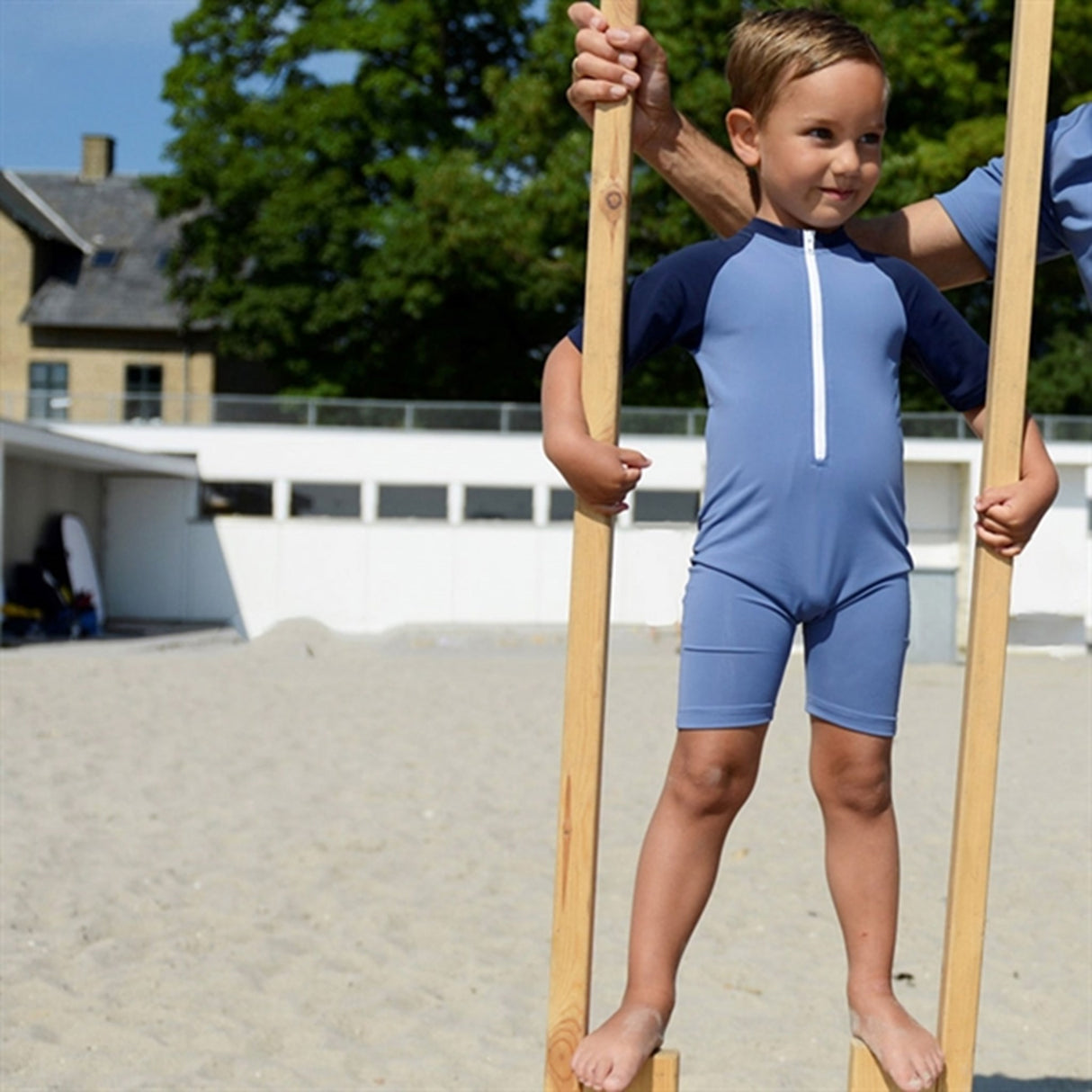 Petit Crabe Nordic/Blue Multi Color Sunsuit with Zipper