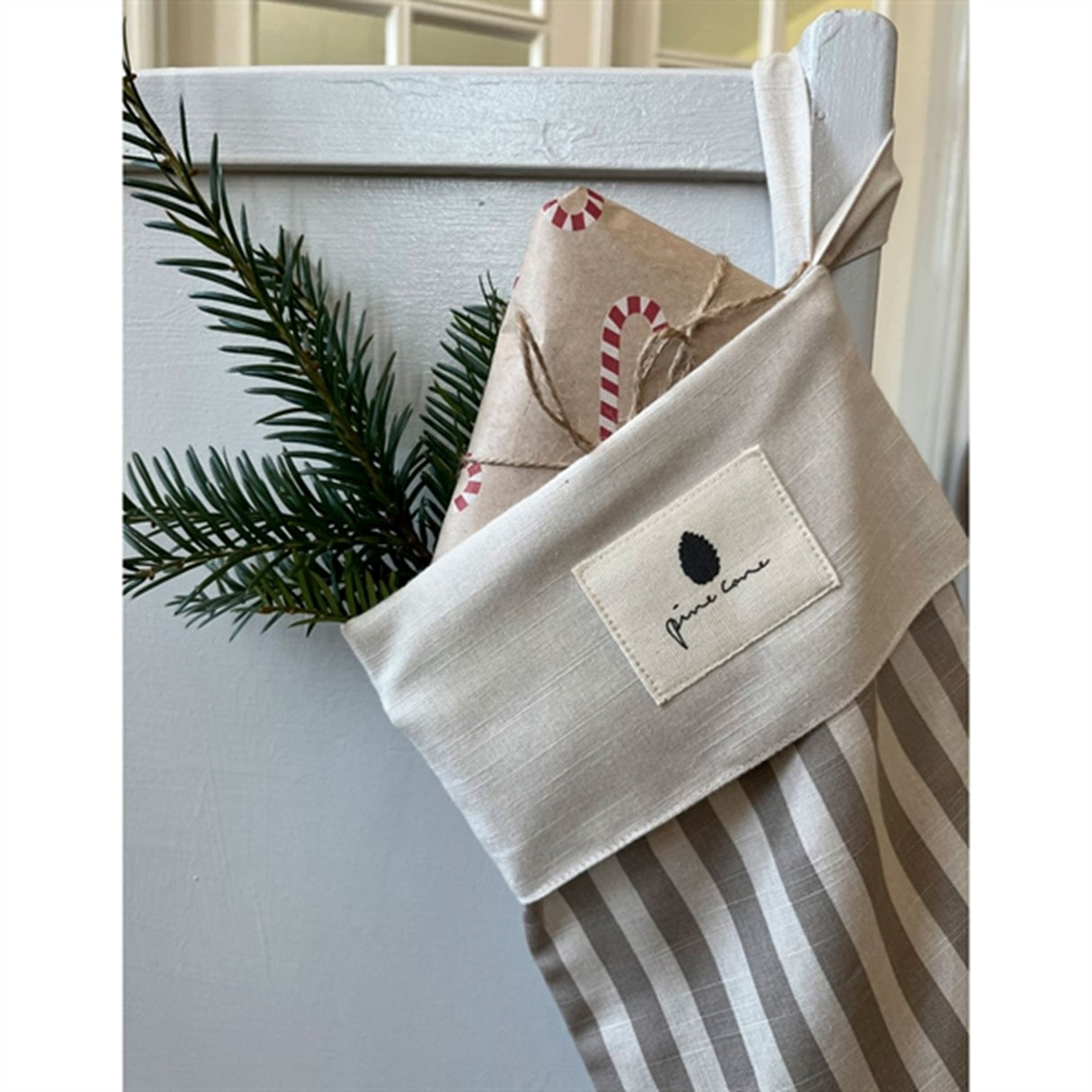 Pine Cone Grandma's Christmas Sock Mushroom Stripe