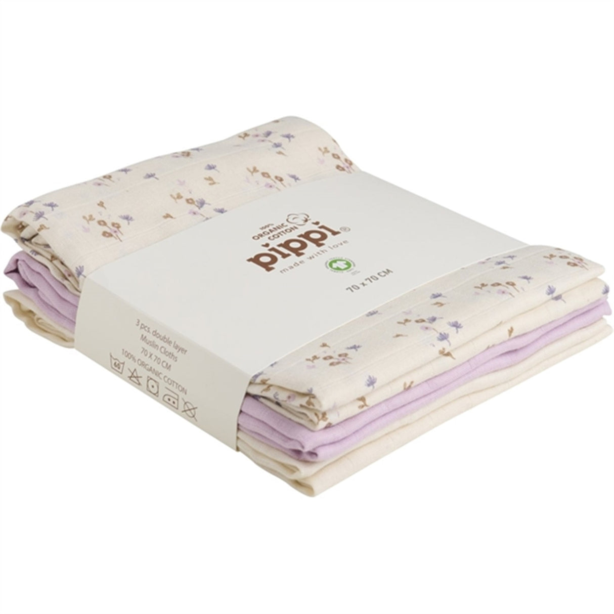 Pippi Organic Muslin Cloths 3-pack Burnished Lilac