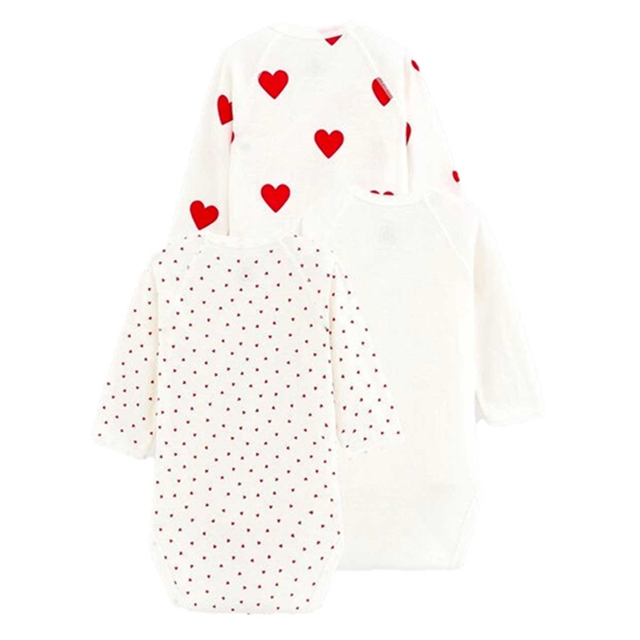Petit Bateau Bodystocking ML 3-pack White/Red Hearts 3