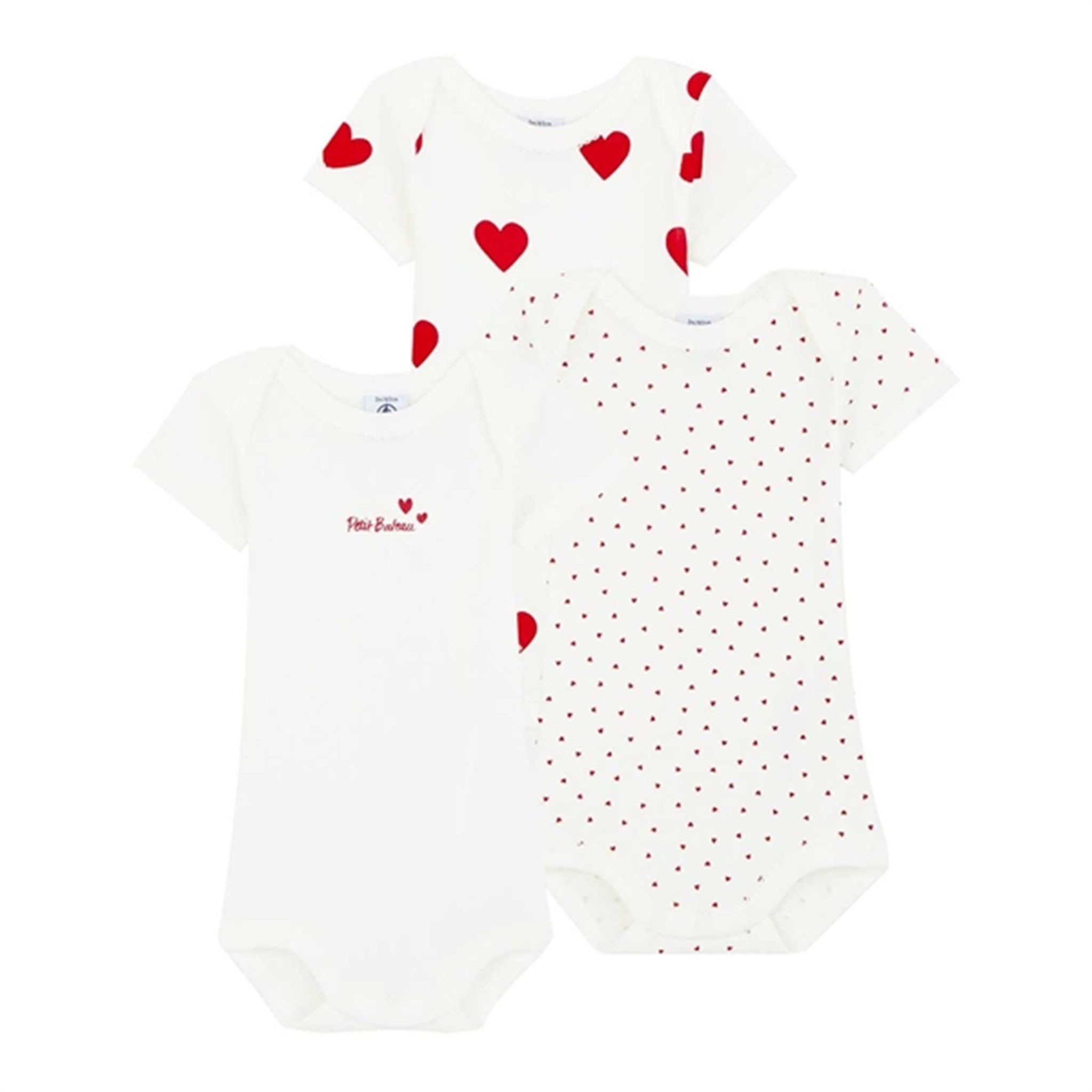 Petit Bateau Bodystocking ML 2-pack White/Red Hearts
