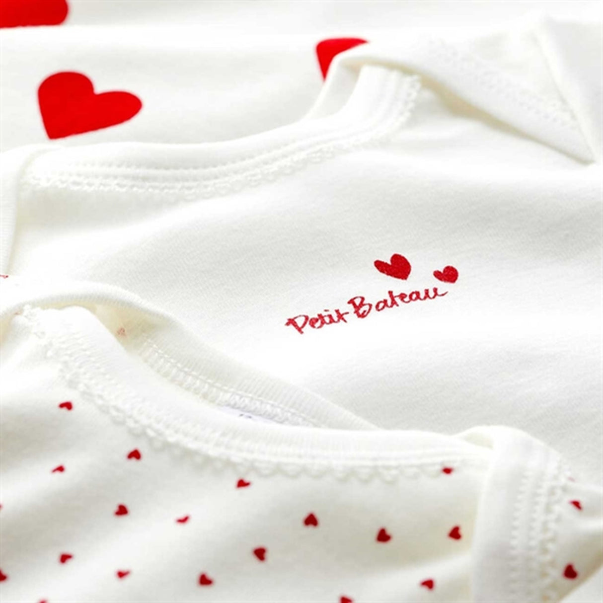 Petit Bateau Bodystocking 3-pack White/Red Hearts