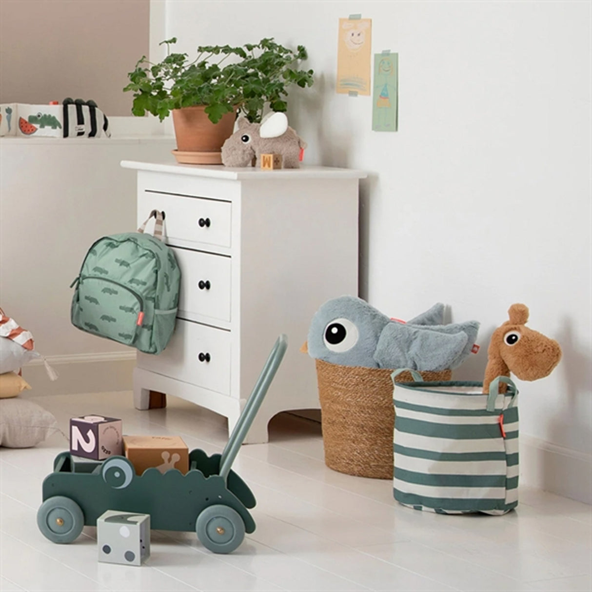 Done by Deer Storage Basket 3-pack Happy Clouds Green