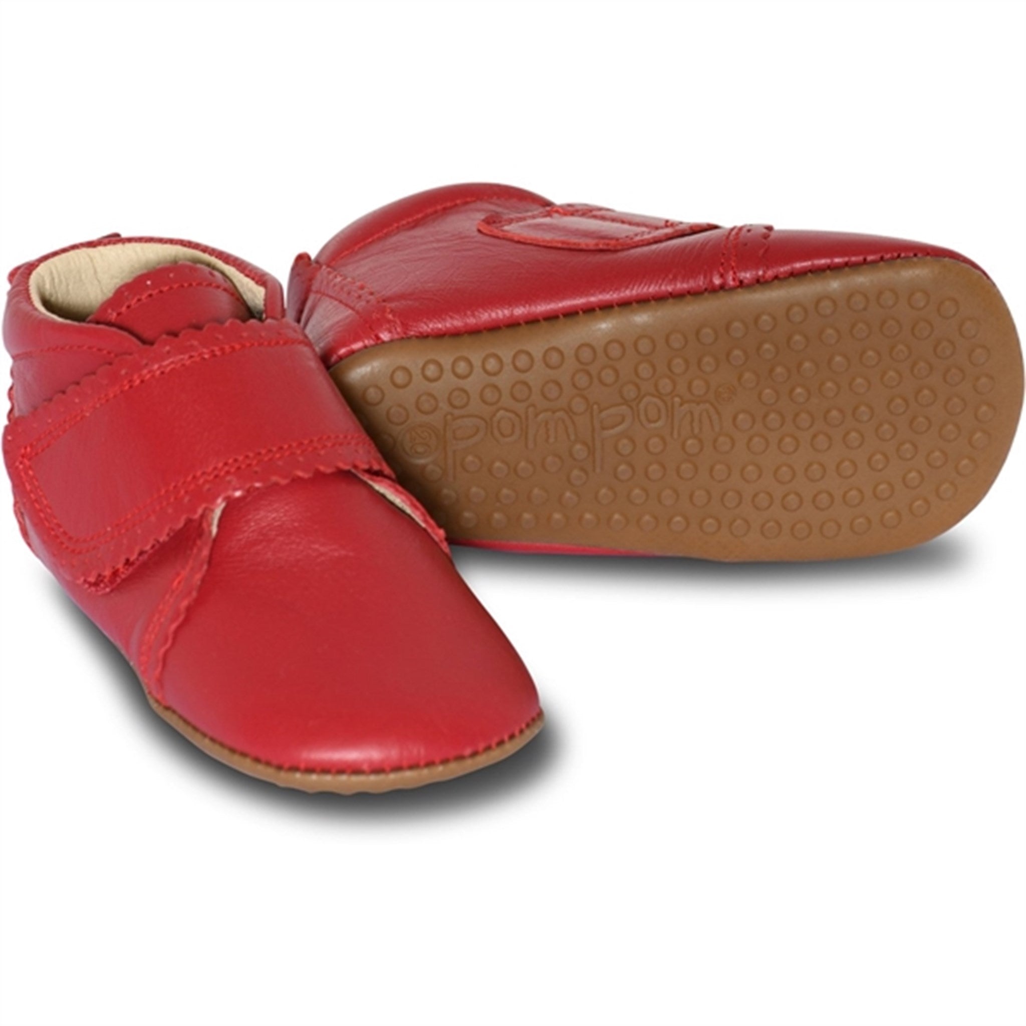Pom Pom® Indoor Shoes Velcro Scallops Red