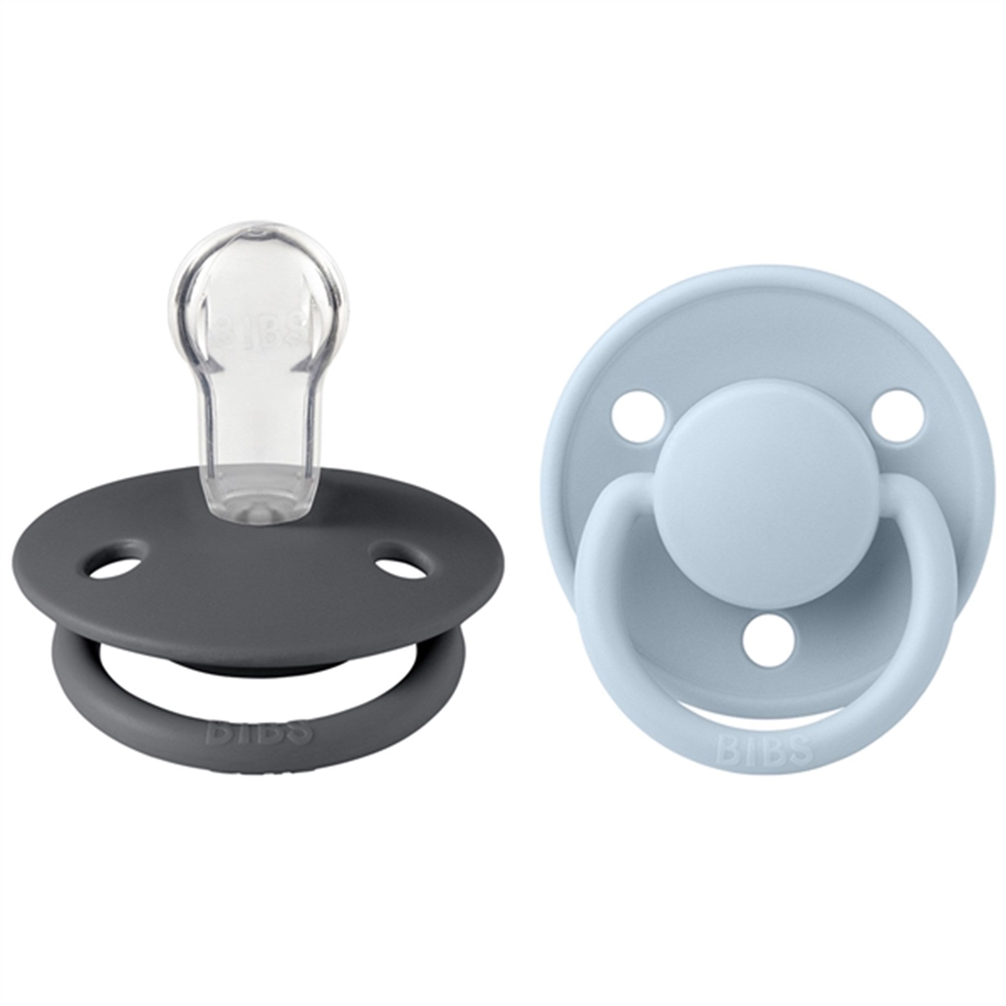 Bibs De Lux Silikone Pacifiers 2-pak Round Iron/Baby Blue