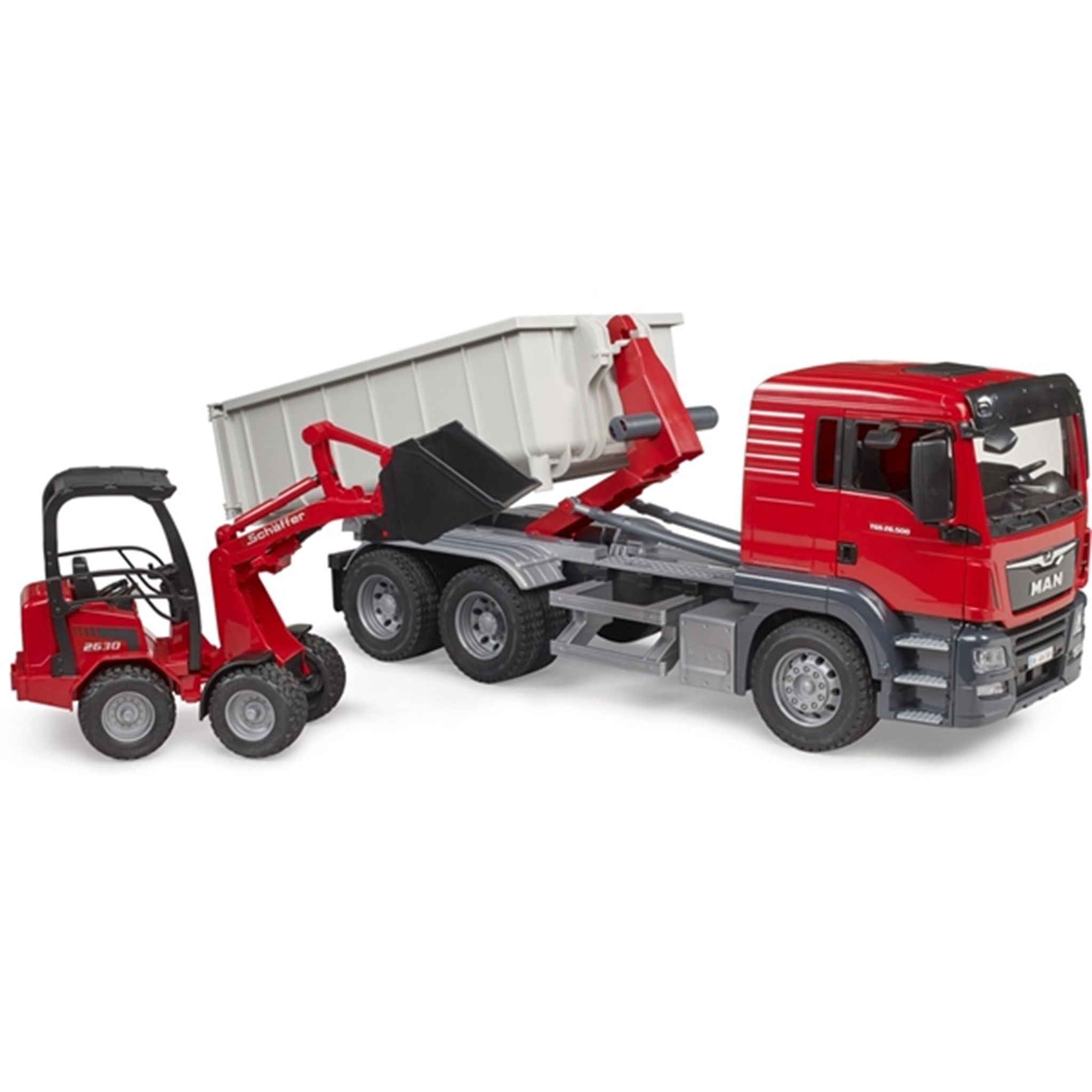 Bruder MAN TGS Truck with Roll-Off-Container and Schäffer loader 3