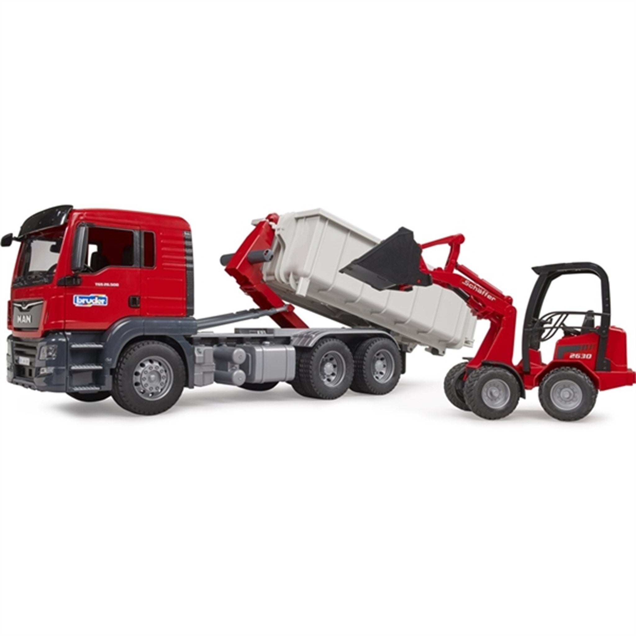 Bruder MAN TGS Truck with Roll-Off-Container and Schäffer loader