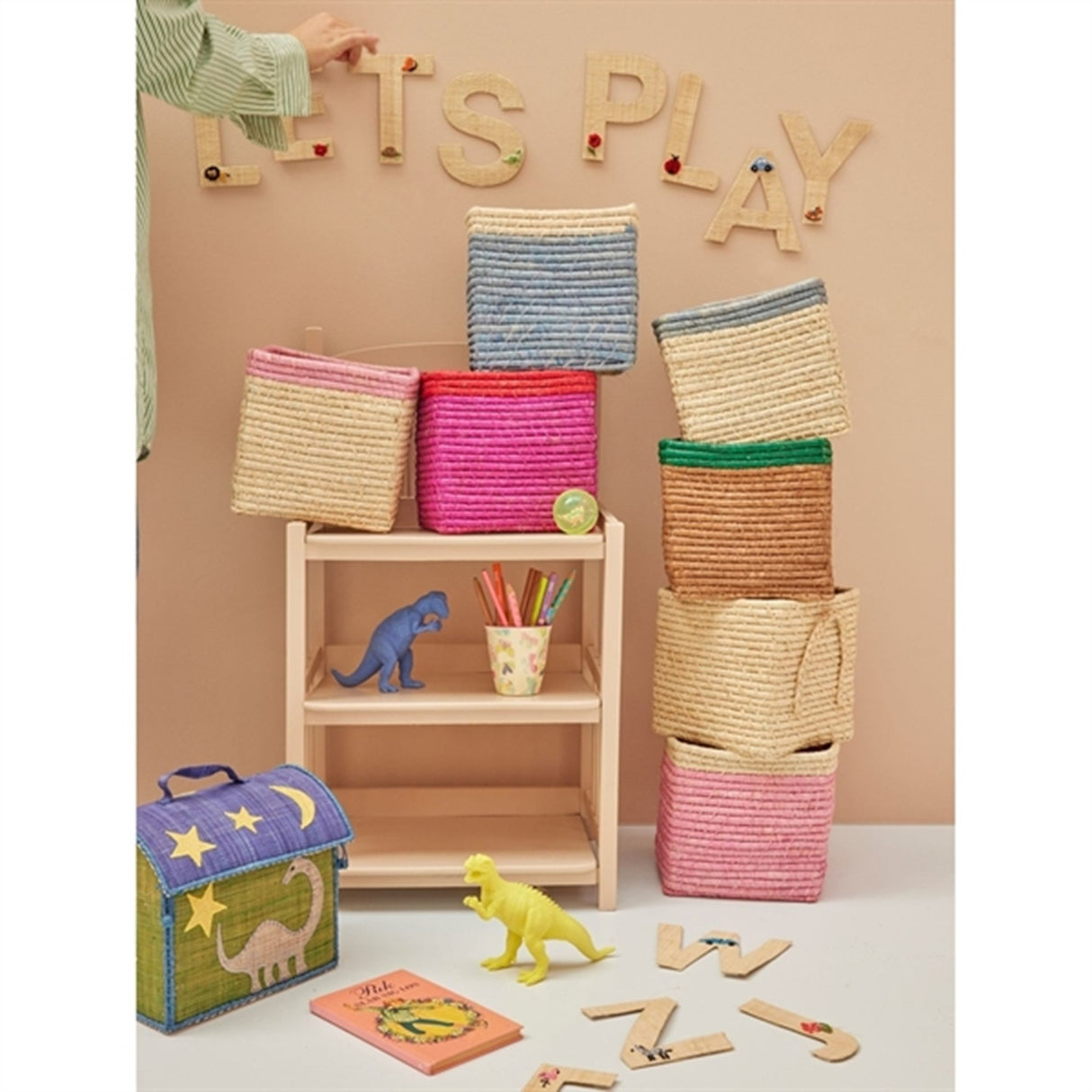 RICE Nature/Blue Basket for Storage Small