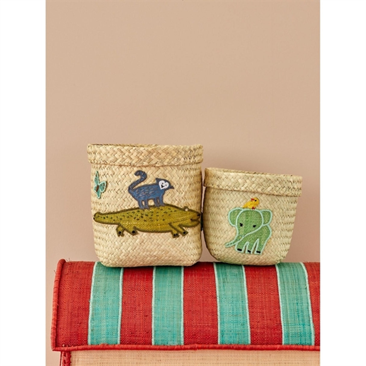 RICE Nature Basket for Storage with Animal Motive Extra Small 2-pack