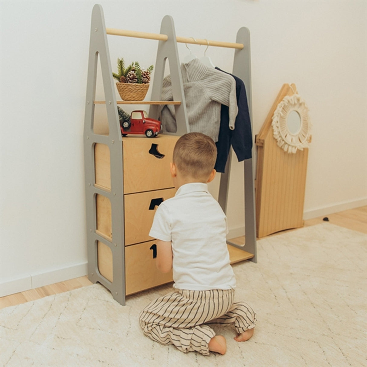 Duck Woodworks Children Wardrobe with Drawers Grey