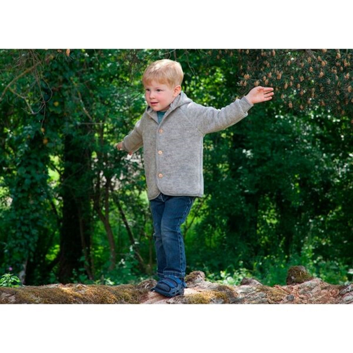 Engel Hooded Jacket with Wooden Buttons Grey Mélange