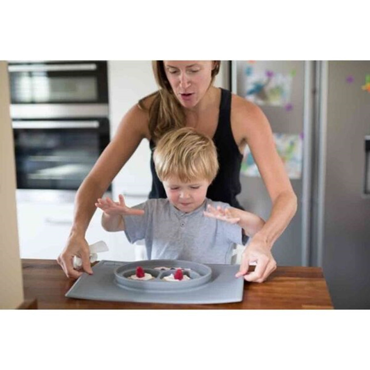 EZPZ Happy Mat Placemat + Plate in One Grey Blue