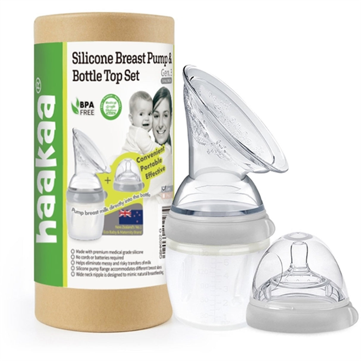 Haakaa Breast Pump & Bottle 160Ml Grey Gen 3.
