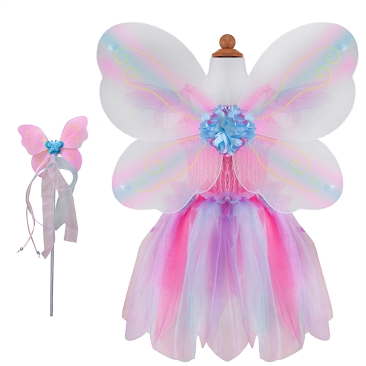 Great Pretenders Glitter Rainbow Wings - Multi-Color Fairy Wings With Satin Elastic For Dress Up & Play