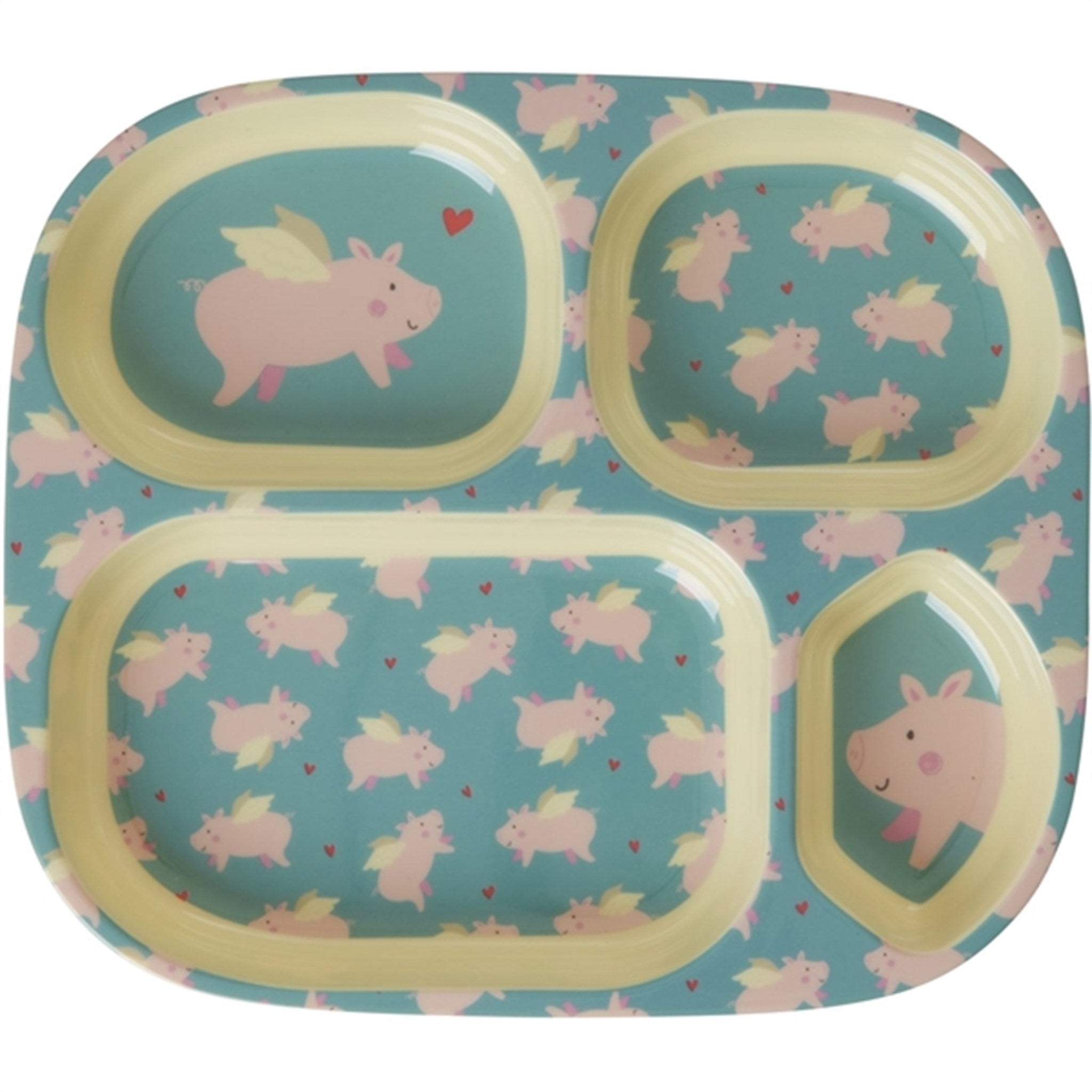 RICE Flying Pig Melamine Childrens Plate with 4 Rooms