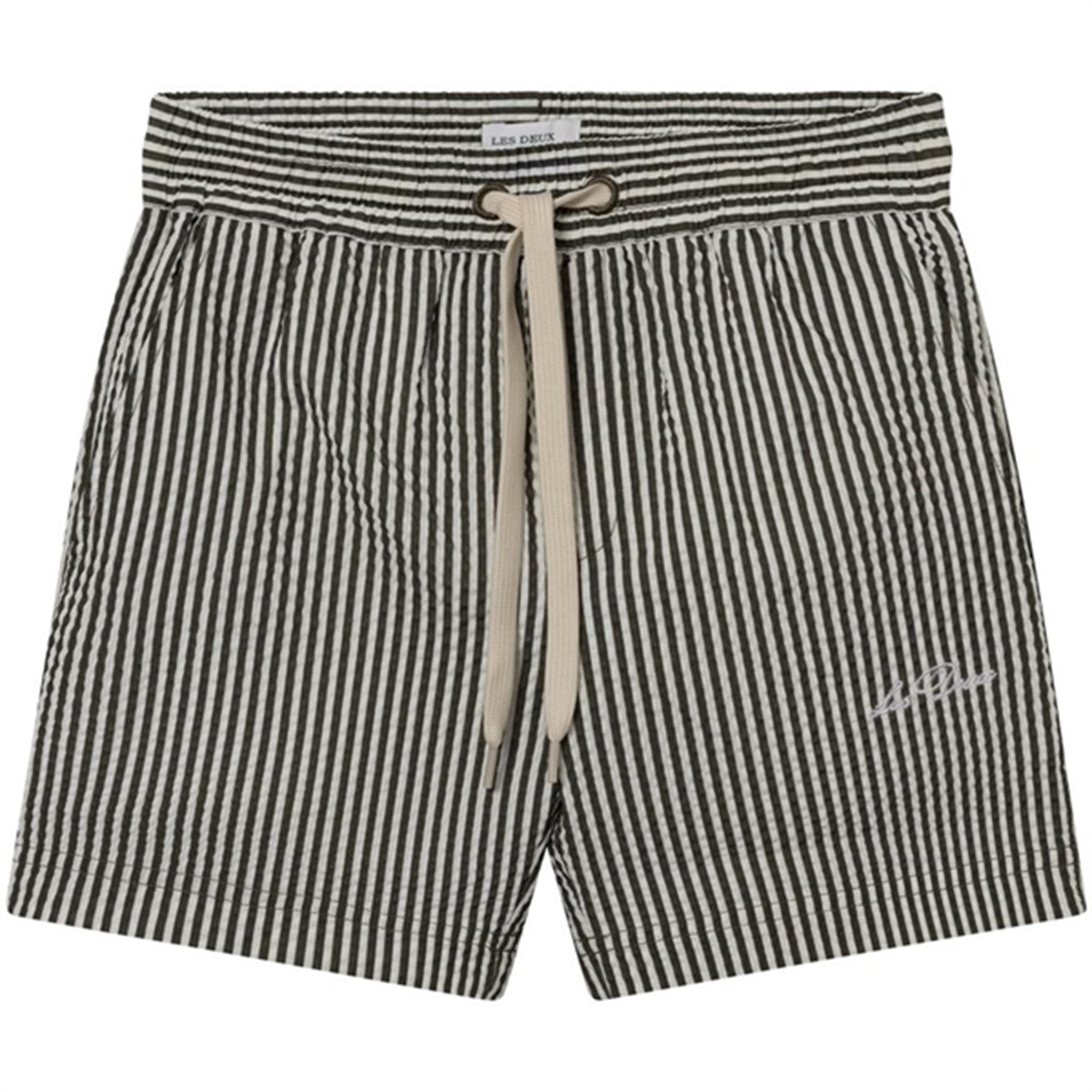 Les Deux Kids Olive Night/Ivory Stan Stripe Seersucker Swim Shorts