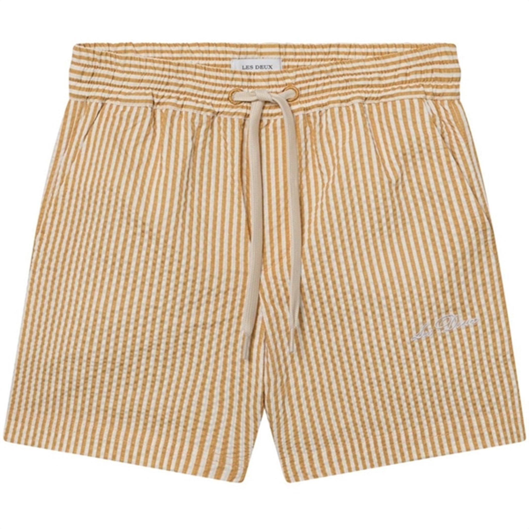 Les Deux Kids Mustard Yellow/Light Ivory Stan Stripe Seersucker Swim Shorts