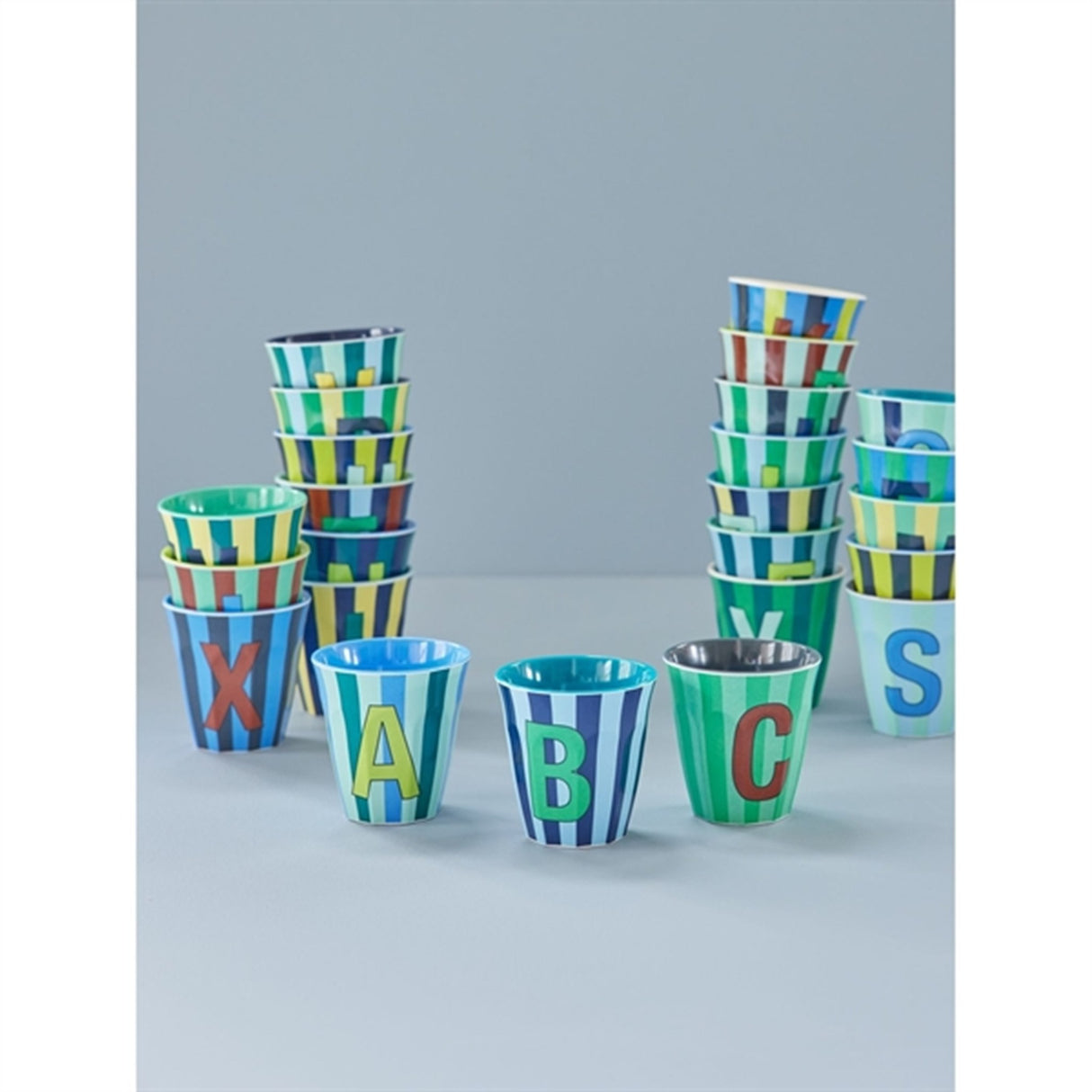 RICE Bluish Stripes Melamine Alphabet Cup