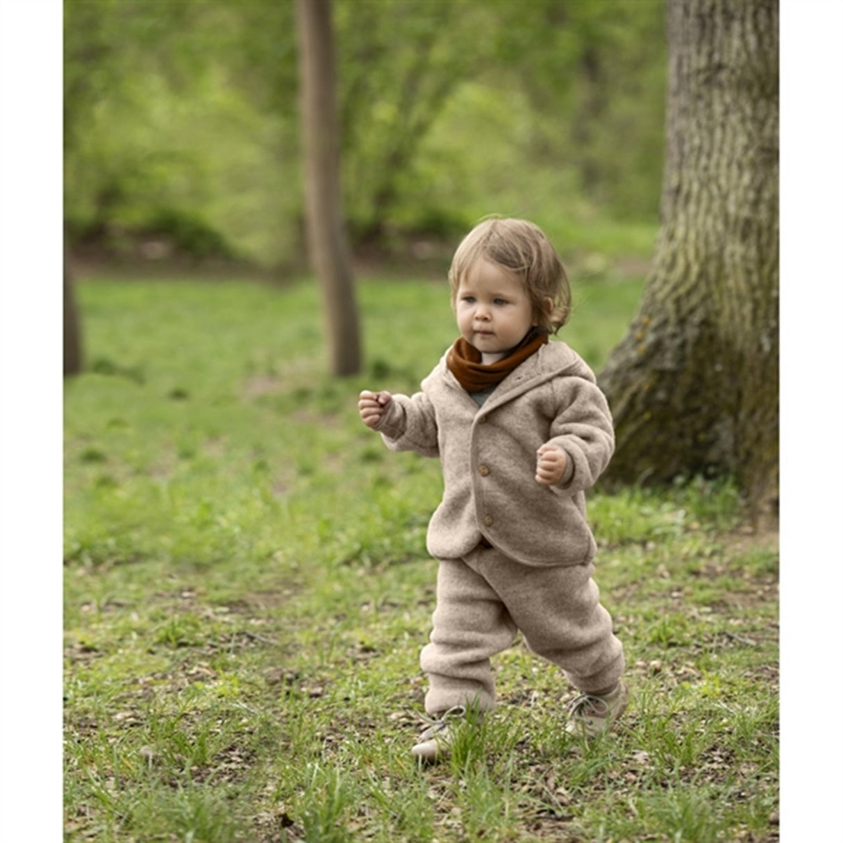 Engel Hooded Jacket With Wooden Buttons Sand Mélange