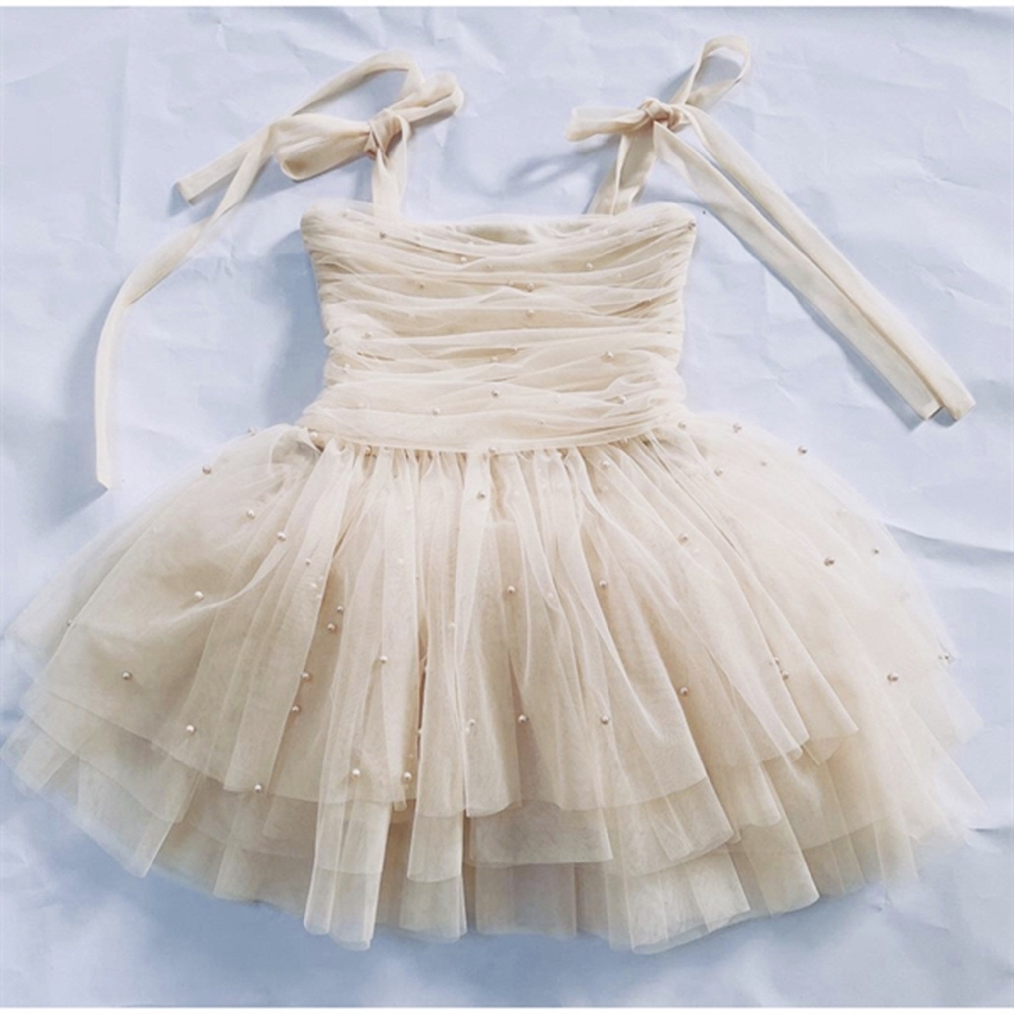 Dolly by Le Petit Tom Pearl Tulle Ballerina Dress Cream 4