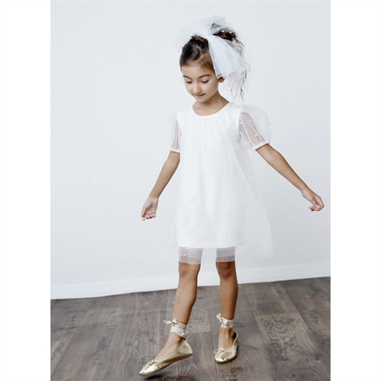Dolly by Le Petit Tom Pearl Tulle Puff Aline Dress White